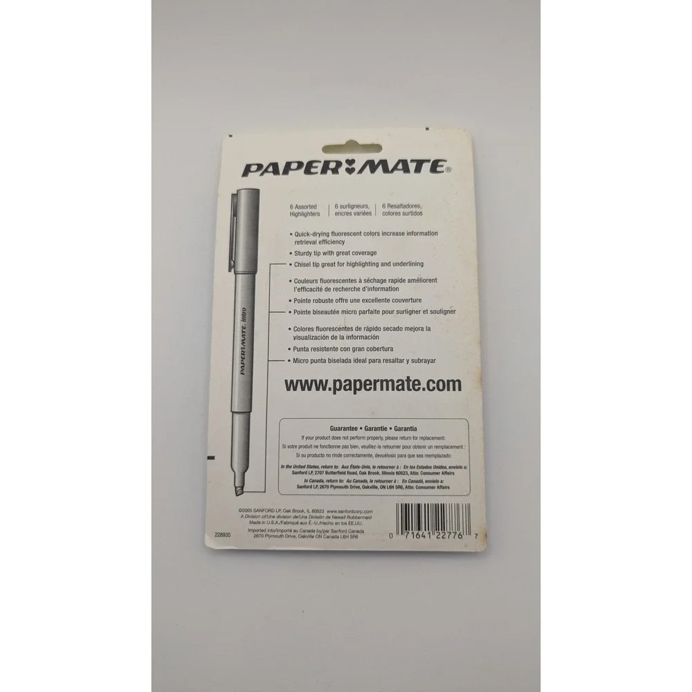 Paper Mate Intro Highlighters 6 Count Assorted Fluorescent Chisel Tip‎ 22776 NOS